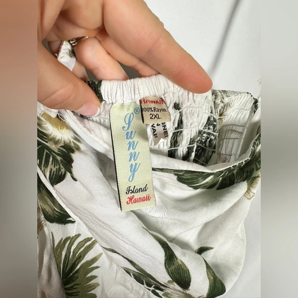 Sunny Island Hawaii Womens Halter Tropical Rayon Dress Green Ivory Size 2XL - Picture 8 of 14